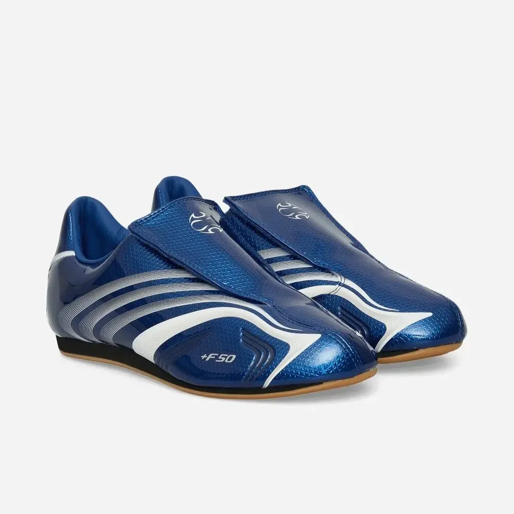 ADIDAS WOMEN'S 8.5 F50 TAEKWONDO ROYAL BLUE WHITE PATENT LEATHER JS1046